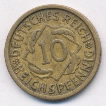 Веймарская республика 10 рейхспфеннигов 1932 год (A)