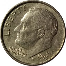 США 1 дайм (10 центов) 1993 год - Франклин Рузвельт (D)