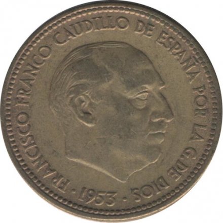 Испания 2 1/2 песеты 1953 год (54 внутри звезды)