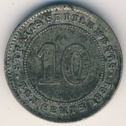 Монета Стрейтс-Сетлментс 10 центов 1891 год