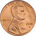 США 1 цент 2018 год - Авраам Линкольн (D)