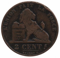 Бельгия 2 сантима 1873 год