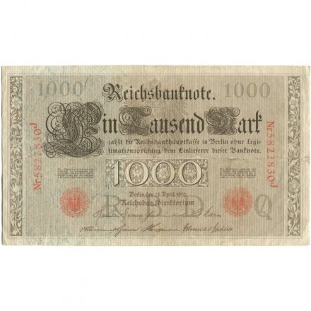 Германия 1000 марок 1910 год (красная печать) - VF