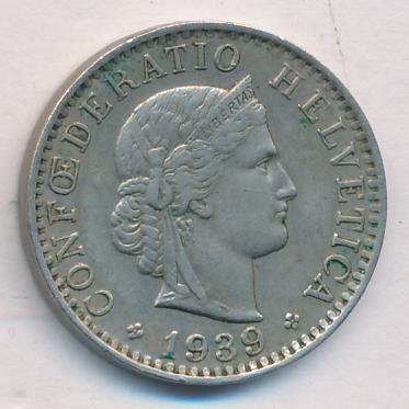 Швейцария 20 раппенов 1939 год