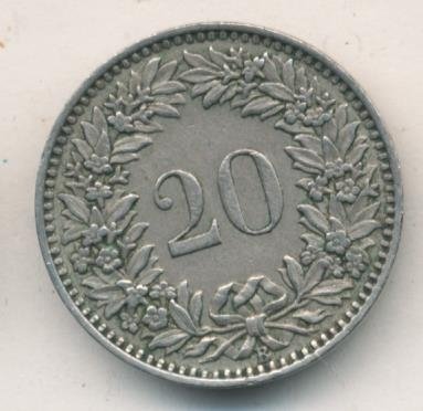 Швейцария 20 раппенов 1939 год