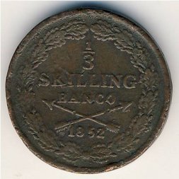 Швеция 1/3 скиллинга 1852 год