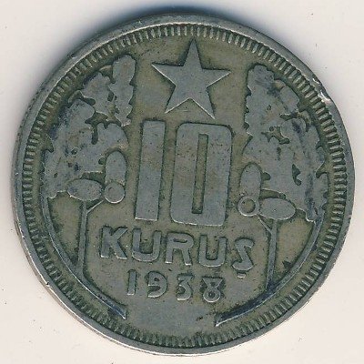 Турция 10 куруш 1938 год