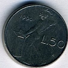 Италия 50 лир 1990 год