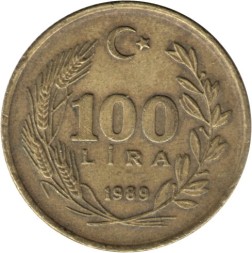 Турция 100 лир 1989 год
