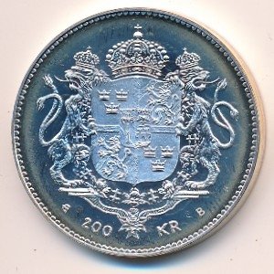 Швеция 200 крон 1996 год - 50 лет со дня рождения короля Карла XVI Густава