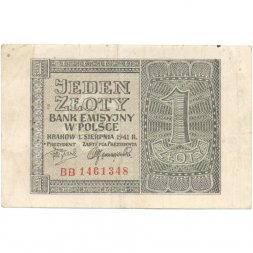 Польша (оккупация Германией) 1 злотый 1941 год - VF