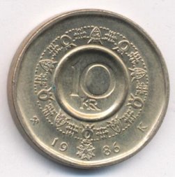 Норвегия 10 крон 1986 год - XF