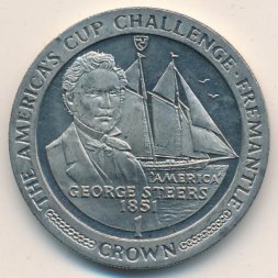 Остров Мэн 1 крона 1987 год - Регата Кубок Америки. Джордж Стирс. Яхта