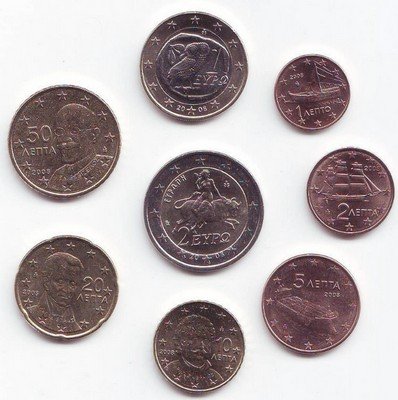 Набор из 8 евромонет Греция 2010 год