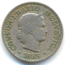 Швейцария 5 раппенов 1883 год