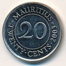 Монета Маврикий 20 центов 2003 год - Сивусагур Рамгулам