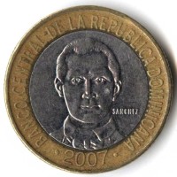 Монета Доминиканская республика 5 песо 2007 год