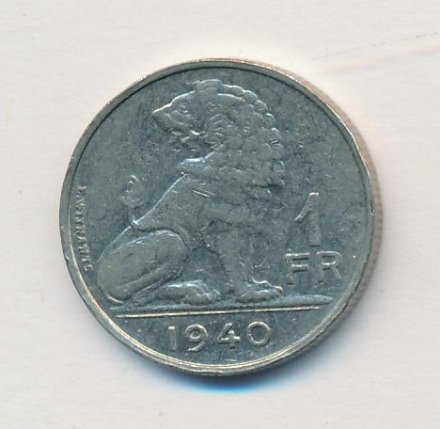 Бельгия 1 франк 1940 год BELGIE - BELGIQUE