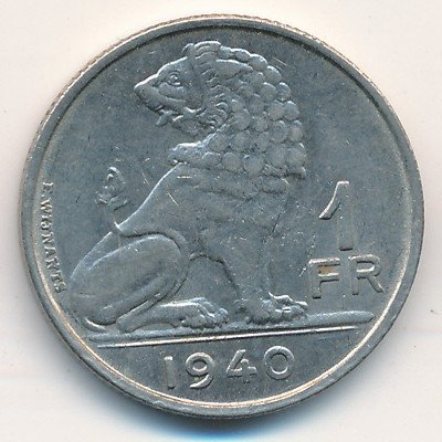 Бельгия 1 франк 1940 год BELGIE - BELGIQUE