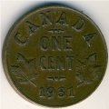 Канада 1 цент 1931 год