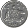 Австралия 6 пенсов 1951 год - Без отметки МД