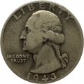 США 25 центов (1/4 доллара) 1943 год - Джордж Вашингтон (без отметки МД)