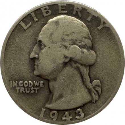 США 25 центов (1/4 доллара) 1943 год - Джордж Вашингтон (без отметки МД)