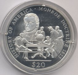Монета Либерия 20 долларов 2003 год - Доктрина Монро 1823