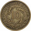 Веймарская республика 10 рейхспфеннигов 1925 год (A)