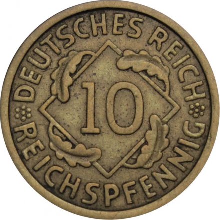 Веймарская республика 10 рейхспфеннигов 1925 год (A)