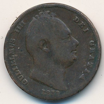 Великобритания 1 фартинг 1837 год