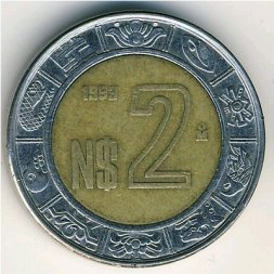 Мексика 2 новых песо 1993 год - Хохлатый сокол