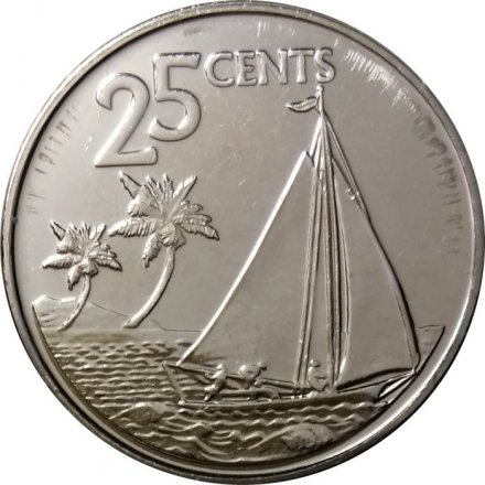 Багамские острова 25 центов 2015 год - Парусник UNC