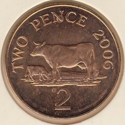 Монета Гернси 2 пенса 2006 год - Корова