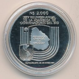 Уругвай 2000 новых песо 1984 год