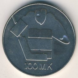 Финляндия 100 марок 1991 год - Чемпионат мира по хоккею