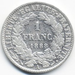 Франция 1 франк 1888 год