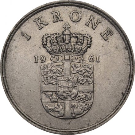 Дания 1 крона 1961 год - Король Фредерик IX