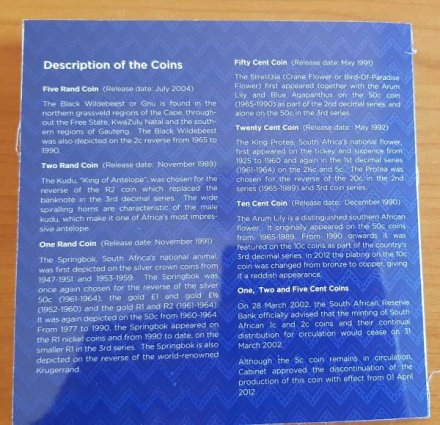 Набор из 6 циркуляционных монет ЮАР 2019 год (в буклете)