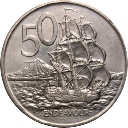 Новая Зеландия 50 центов 1977 год - Парусник "ENDEAVOUR" (BU)