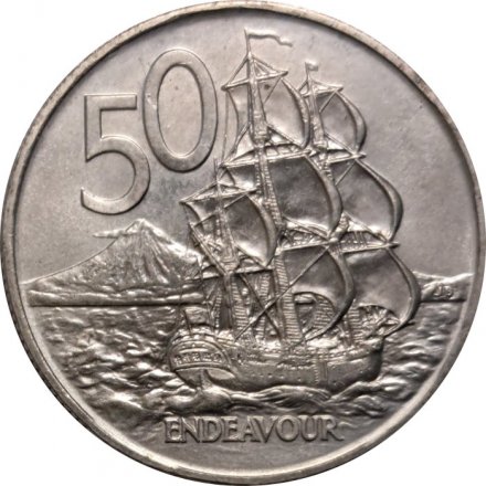 Новая Зеландия 50 центов 1977 год - Парусник &quot;ENDEAVOUR&quot; (BU)