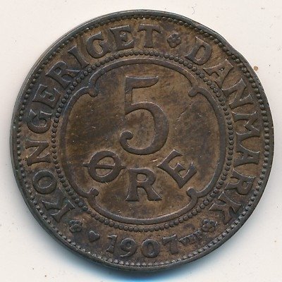 Дания 5 эре 1907 год