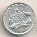 Австралия 6 пенсов 1960 год - Герб. Кенгуру и страус