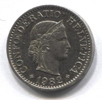 Монета Швейцария 10 раппенов 1982 год