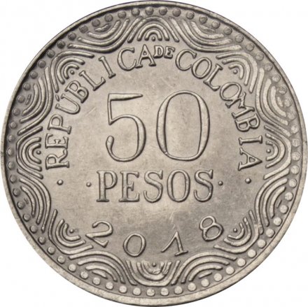 Колумбия 50 песо 2018 год UNC