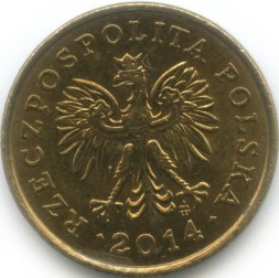 Польша 2 гроша 2014 год (надпись вокруг орла)