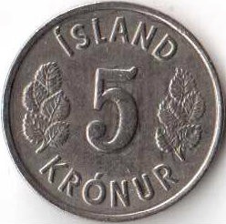 Монета Исландия 5 крон 1978 год