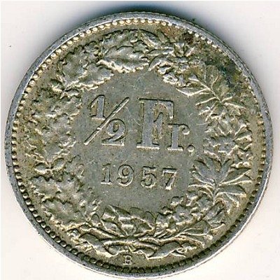 Швейцария 1/2 франка 1957 год