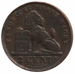 Бельгия 2 сантима 1910 год