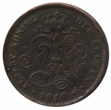 Бельгия 2 сантима 1910 год